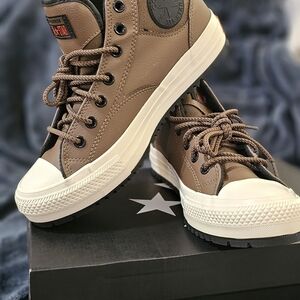 Men's Brown High-Top Sneakers with Cream Sole